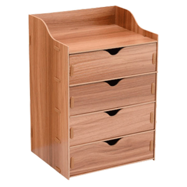 Kancelársky zásuvkový box na dokumenty A5 drevený, 4 zásuvky tmavé drevo