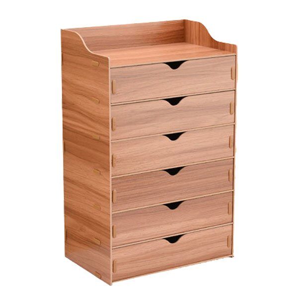 Kancelársky zásuvkový box na dokumenty A5 drevený, 6 zásuviek tmavé drevo