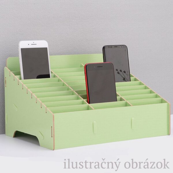 Drevený DIY stojan na mobilné telefóny 14ks zelený