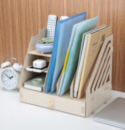 Drevený kancelársky organizér na dokumenty A4 so širokou zásuvkou svetlé drevo/dub DIY QS207