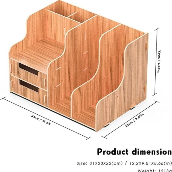 DIY organizér na dokumenty a písacie potreby s 2 zásuvkami tmavé drevo B21